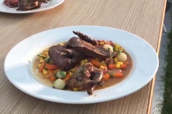 Braised sweetcorn and wood pigeon - The Quarantine Cookbook