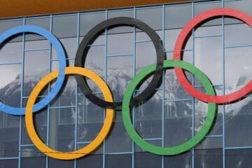 The Olympic logo on a building